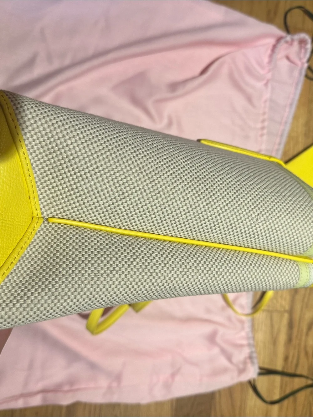 kate spade yellow and grey Tote with leather Trim and Pouch